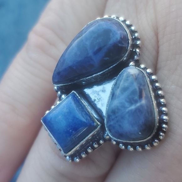 New Sodalite and Lapis Lazuli 925 Silver Ring. - Picture 3 of 13
